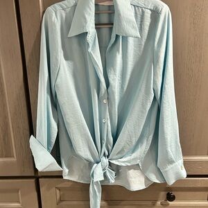 Kasia light/Blue-Turq Tie-Front Button-Up Shirt